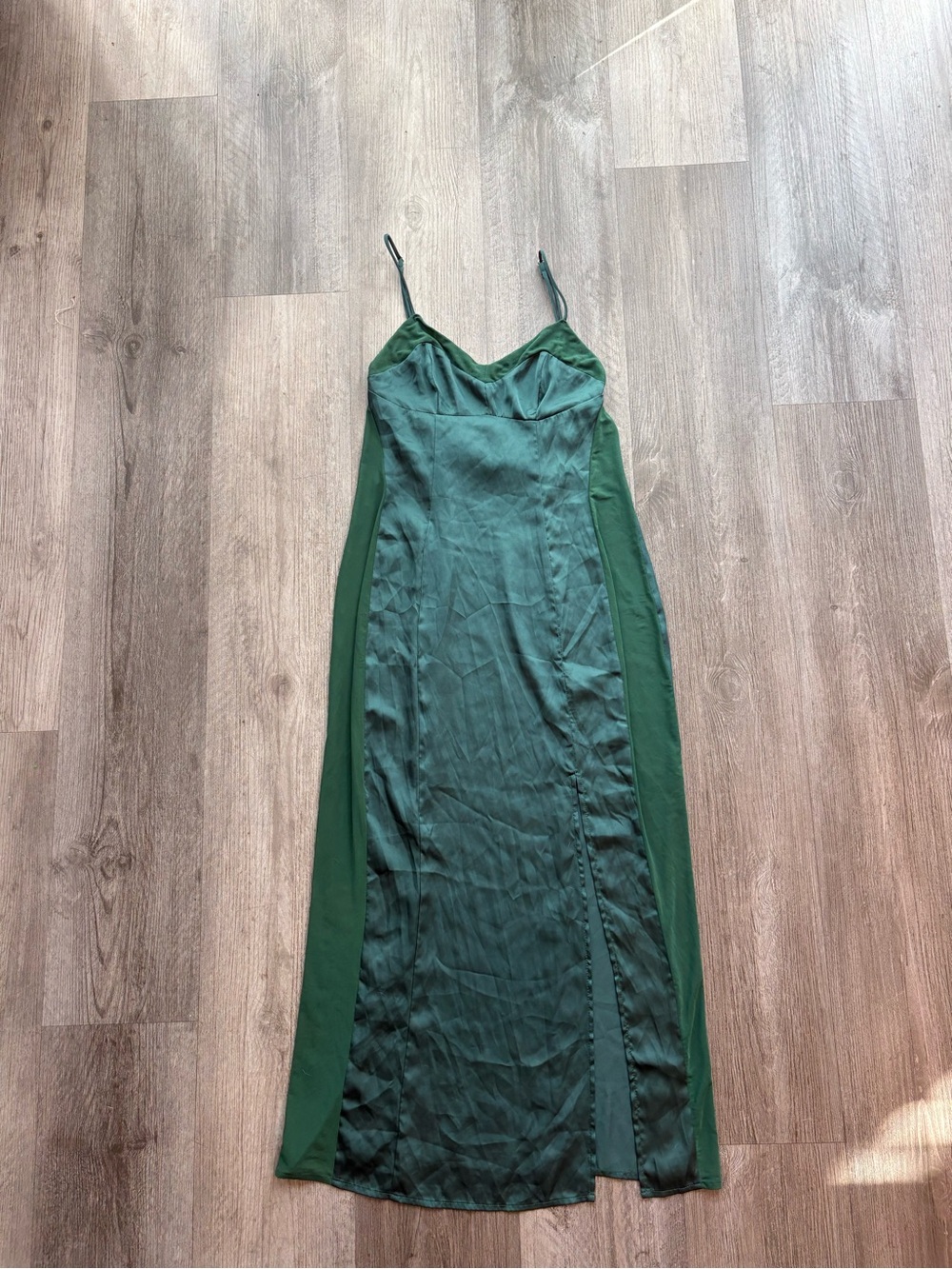 Free People Intimately Emerald Green Satin Mesh Maxi Dress XS